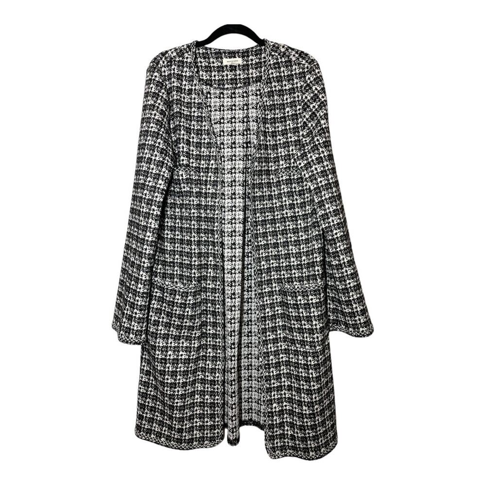 Max Studio Long Blazer Duster Jacket Houndstooth Large NWOT Old Money